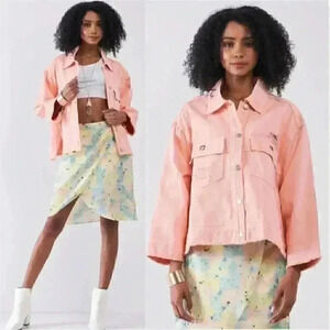 MINT OR PEACH Distressed Button Down Denim Jacket